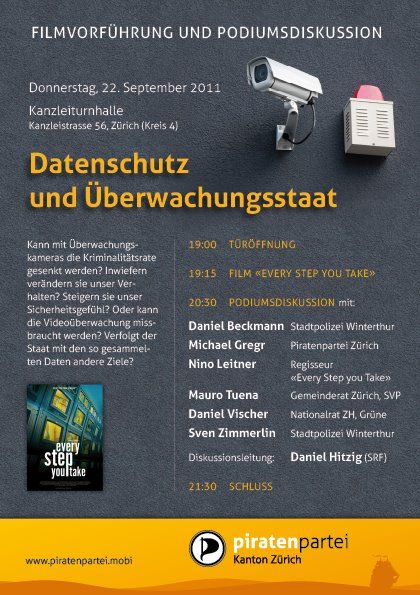 Zürich: Screening of “Every Step You Take” & panel discussion on “data protection & the surveillance state” TODAY